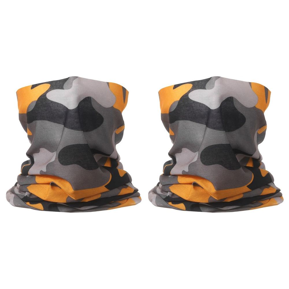 HARFINGTON cooling neck gaiter camo orange-gray front view for sun protection and breathability