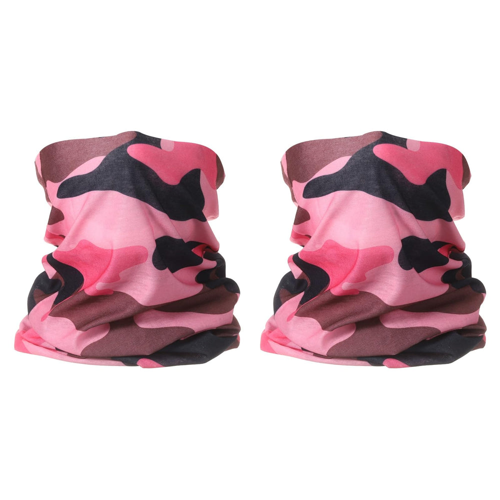 HARFINGTON neck gaiter camo pink-black shown from front for sun protection