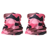 HARFINGTON neck gaiter camo pink-black shown from front for sun protection