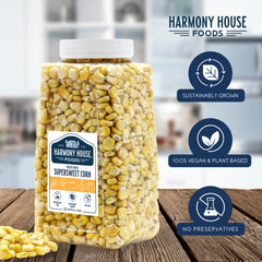 Harmony House corn chowder ingredients with rehydrated corn for hearty soup.
