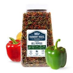 Harmony House dried mixed peppers in a jar, ready for quick, flavorful cooking.