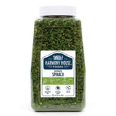 Harmony House dried spinach flakes in a jar, premium pantry staple for easy meals.
