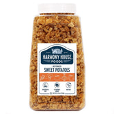 Harmony House dried sweet potato dices in a quart jar, ready for quick meals.