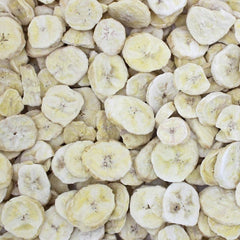Harmony House freeze-dried banana snack plate showing natural sweetness and crunch.
