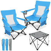 HaSteeL folding beach chair blue backrest provides comfortable support for long beach days.