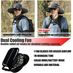 Outdoor model wearing grey solar power hat