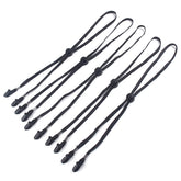 Five-pack adjustable hat strap clips in black with alligator end clips