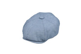 HATSQUARE Newsboy Cap blue front view shows breathable linen blend for all-day comfort.