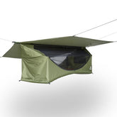 Haven Tent XL lay-flat hammock setup in forest green delivering roomy comfort for tall campers