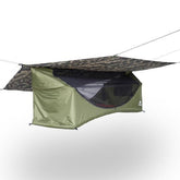 Haven Tents Haven XL lay-flat hammock tent in digital camo for spacious all-night comfort.