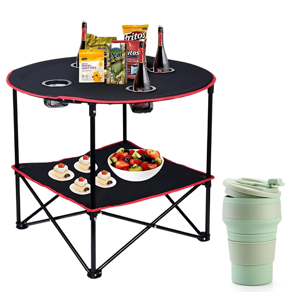 HavenCove camping table top view shows durable 600D canvas for outdoor meals.