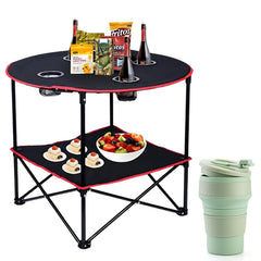 HavenCove camping table top view shows durable 600D canvas for outdoor meals.