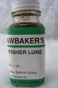 Hawbaker Lure Fisher Lure 1 oz bottle designed for cold water and attracting black catfish.