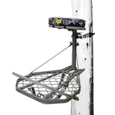 Hawk Hang-On tree stand platform provides a wide, stable hunting surface.