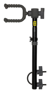 HAWK Limb Grip Bow Holder mounted to treestand frame for hands-free bow access.