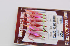 Hayabusa EX030-6 rigs with Seaguar fluorocarbon leaders close-up for clarity.