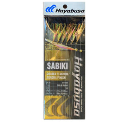 Hayabusa EX128 Golden Flasher 6-hook Sabiki rig offers vivid lure action for multi-species fishing.