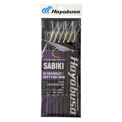 Hayabusa EX129 UV Mackerel Skin Sabiki rig glows to boost visibility at dawn.