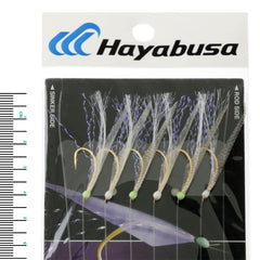 Hayabusa EX129 UV Mackerel Skin Sabiki rig with 6 hooks for multi-target rigging.
