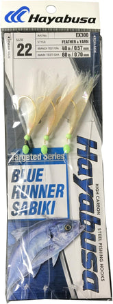 Hayabusa EX300 Blue Runner Sabiki Rig with three hooks, ideal for catching baitfish