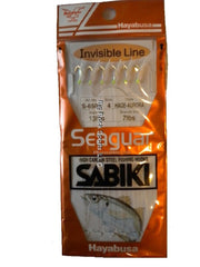Hayabusa S-650E-4 Hage Aurora Sabiki Hot Hooks ready for efficient bait catching on saltwater rigs.