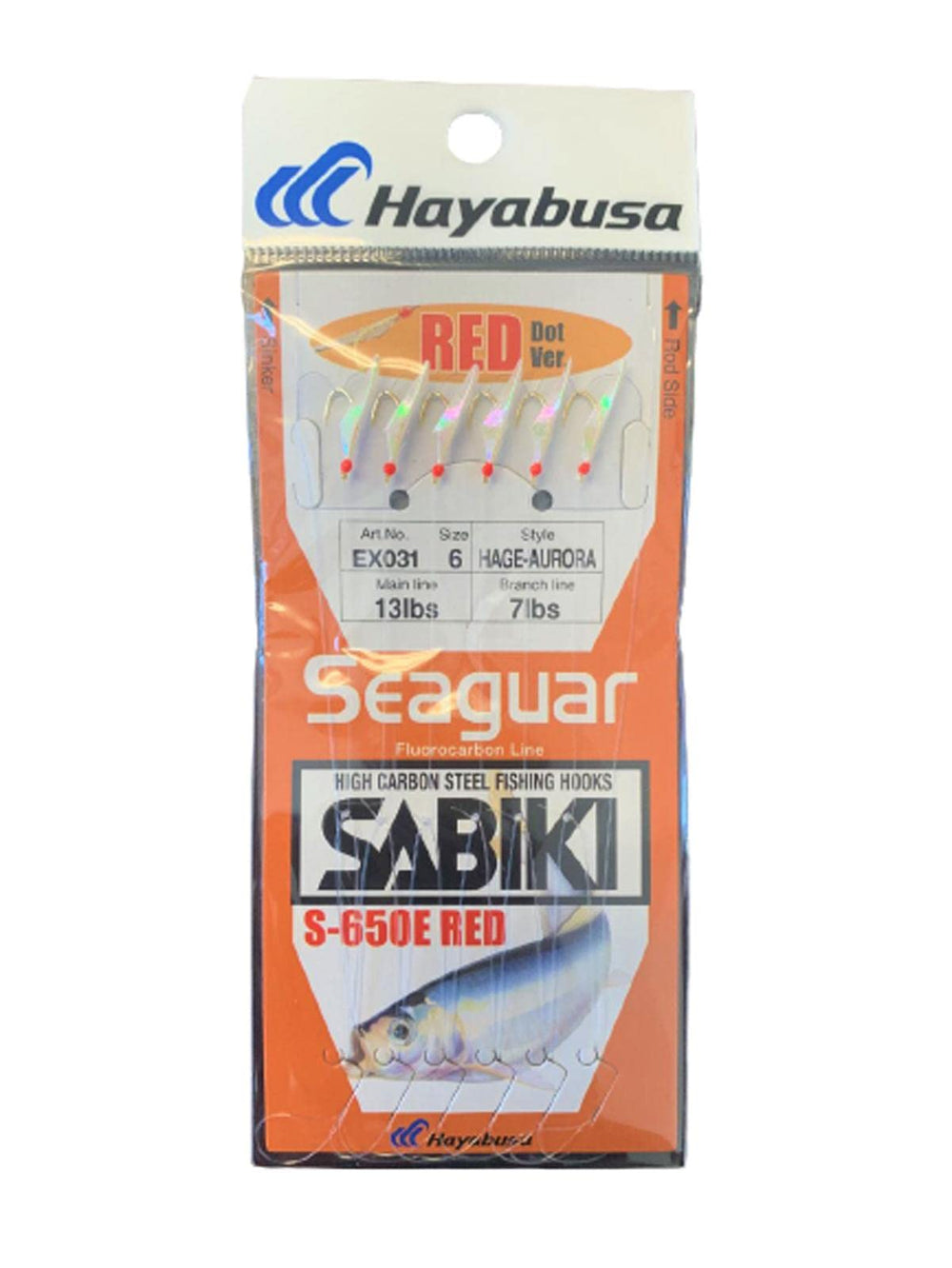 Hayabusa Sabiki Red Dot S-650E six-hook rig for versatile baiting.