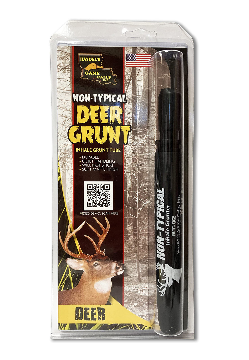 Haydel's NT-02 buck call in inhale grunt action for realistic deer communication