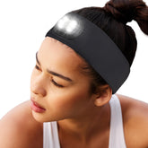 HEAD LIGHTZ adjustable padded headband supports hands-free lighting during runs