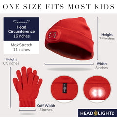 HEAD LIGHTZ Kids beanie with matching gloves for cold-weather warmth
