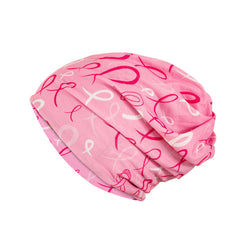 Side view of pink Heart Beanie Chemo Hat