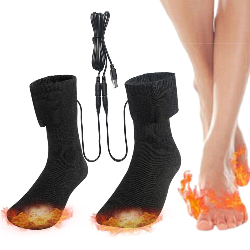Heated Socks close-up shows soft cotton-poly-spandex blend for cozy warmth.