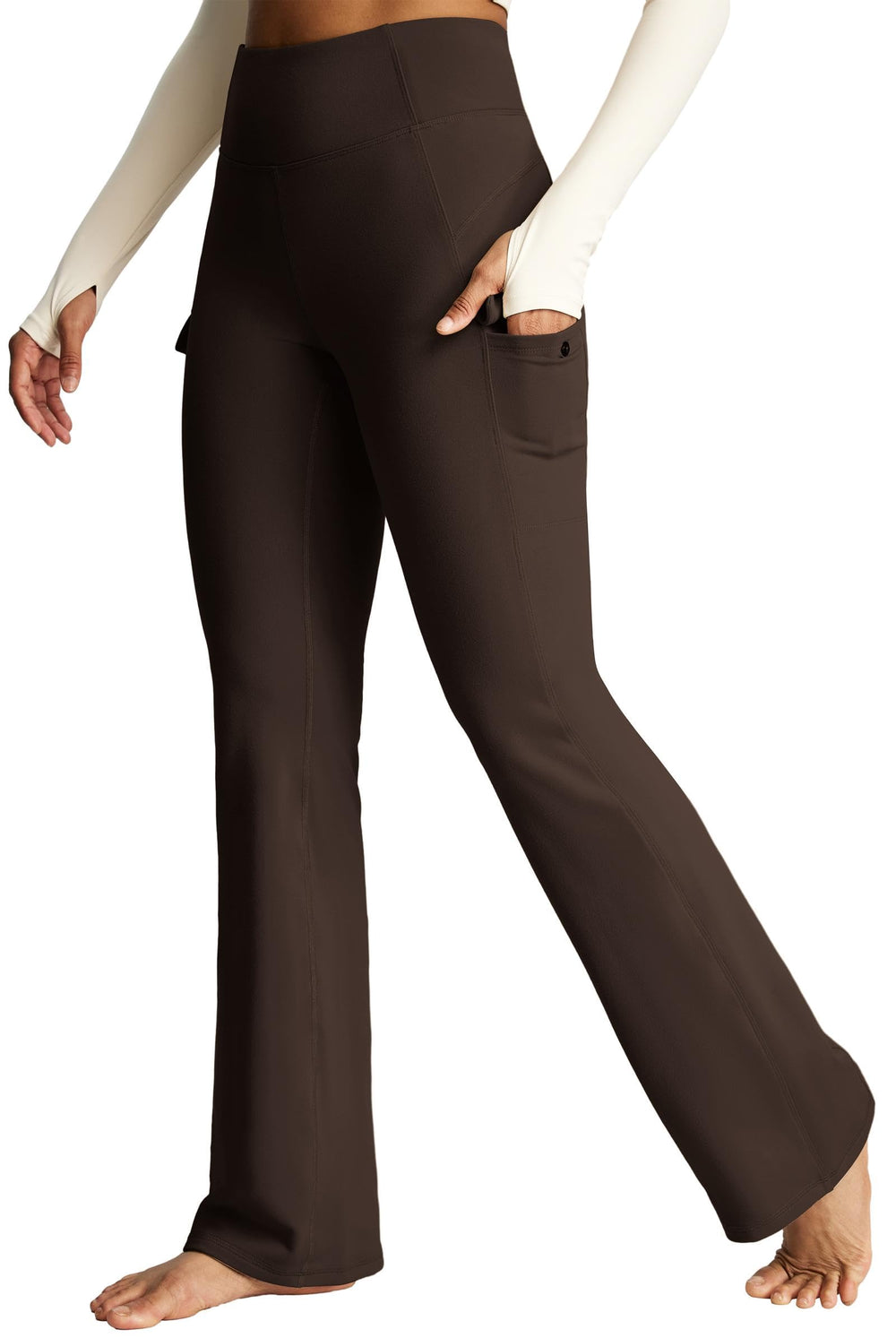 Heathyoga cargo pants fleece-lined waistband detail for warmth on cold hikes.