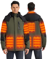 Hecusma heated-jacket front view highlights eight heat zones for core warmth.