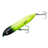 Heddon Super Spook Jr topwater lure in chartreuse and black head ready for explosive strikes