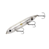 Heddon Super Spook front view in clear finish for versatile saltwater and freshwater use.