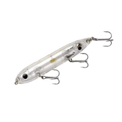 Heddon Super Spook front view in clear finish for versatile saltwater and freshwater use.