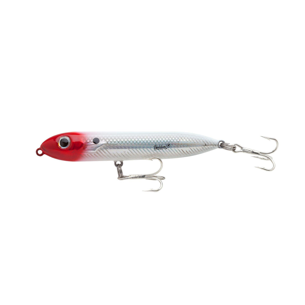 Heddon Super Spook XT red head flash topwater lure for tough bites in saltwater and freshwater.