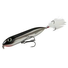 Heddon Super Zara Spook Black Shiner 4.5-inch topwater lure with surface appeal.