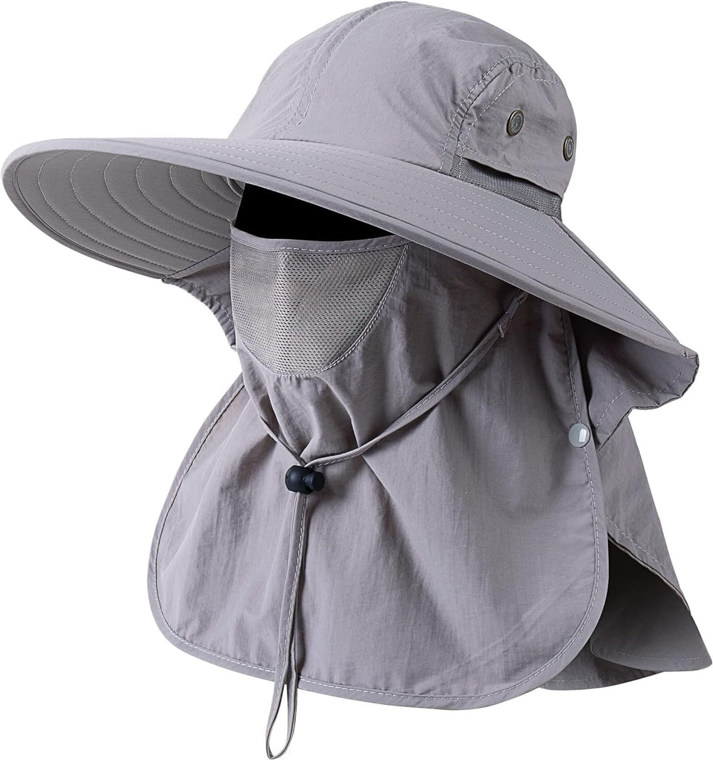 HEEHIPOO grey fishing hat side view with wide brim