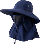 HEEHIPOO Navy UPF 50+ fishing hat - front view with wide brim