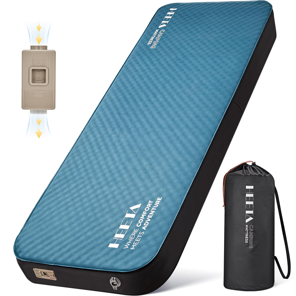 HEETA self-inflating sleeping pad with electric pump ready for quick campsite setup