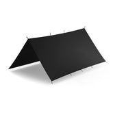 Helikon-Tex Supertarp Black setup offers quick shelter for camping and shade.