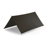 Helikon-Tex Supertarp Taiga Green setup shows a roomy shelter ready for rain protection.