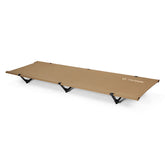 Helinox Cot One Long in Coyote Tan fully assembled for camping comfort