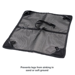 Helinox ground sheet with center strap secures chair for quick setup