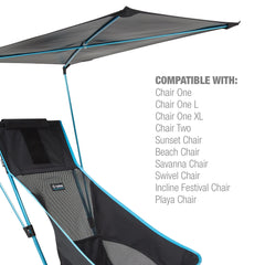 Helinox Personal Shade adapter on Chair Two demonstrates sun protection and tilt