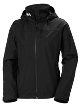 Helly-Hansen women's crew midlayer jacket front hooded view highlighting waterproof warmth for outdoor wear