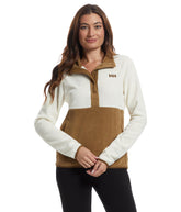 Helly-Hansen Women's Daybreaker Snap Pullover Sepia front view shows soft fleece warmth for cool mornings.