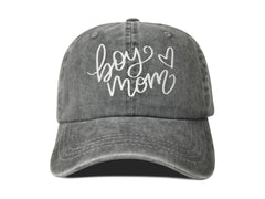 Front view of Hepandy Embroidered Boy's Mom Hat in Washed Gray