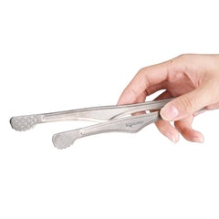 HERCHR camping tongs ergonomic-handle short provides secure grip on hot food.
